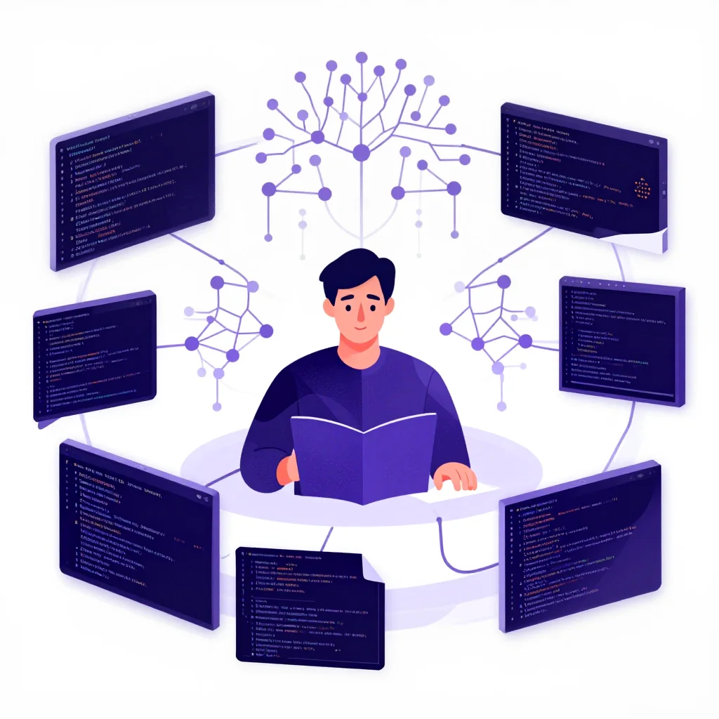 KI-Experte arbeitet mit neuronalen Netzen und Datenvisualisierungen